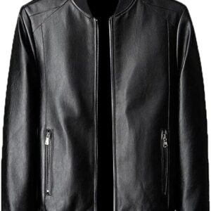 Exclusive men's black leather bomber jacket, epitomizing timeless style and sophistication for the modern gentleman.