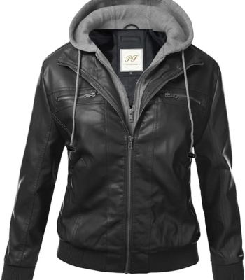 Glorious Women’s Faux Leather Jackets with Grey Hood