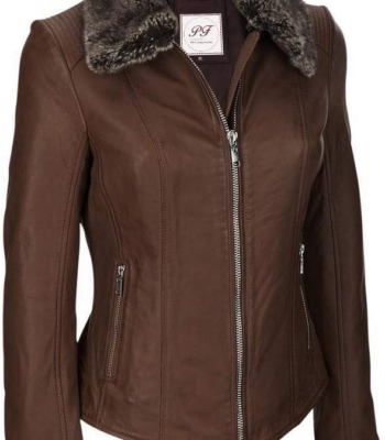 Luxurious Women’s Leather Jacket with Fur Collar