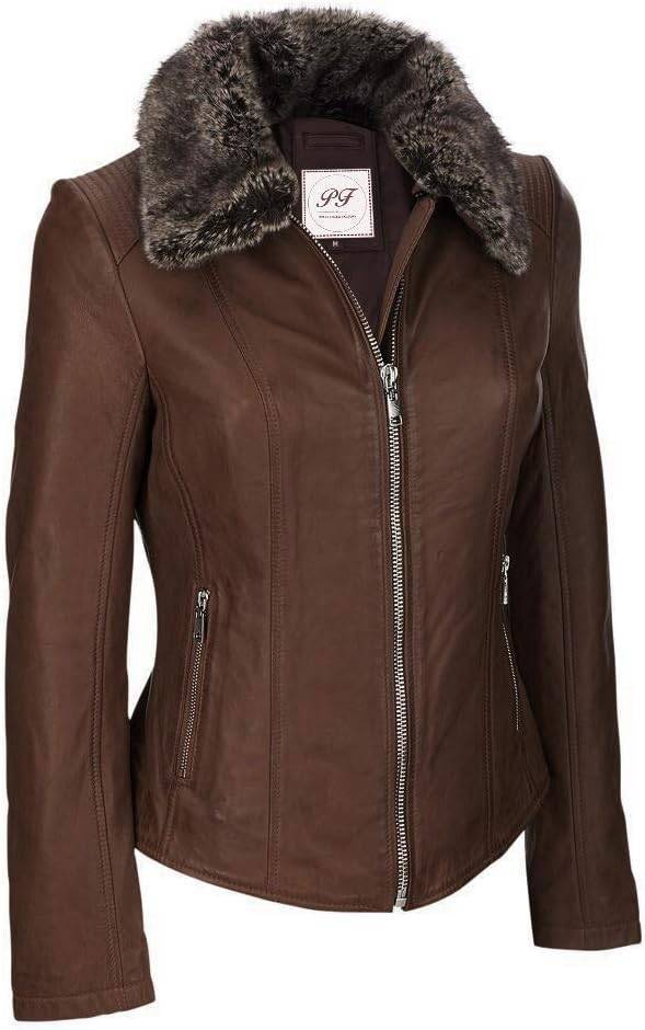 Luxurious Women’s Leather Jacket with Fur Collar