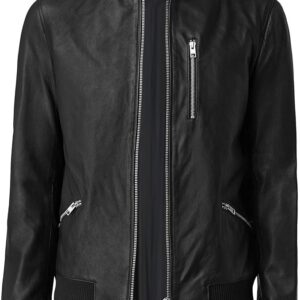 Classic black bomber leather jacket for men, embodying timeless style and rugged masculinity.